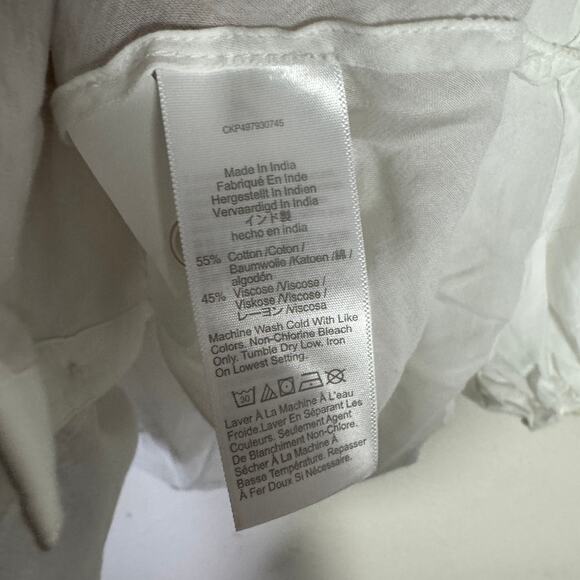 Madewell Shirred Balloon Sleeve Crewneck Button-Up Top Sz 2XS White Lightweight - Picture 7 of 8